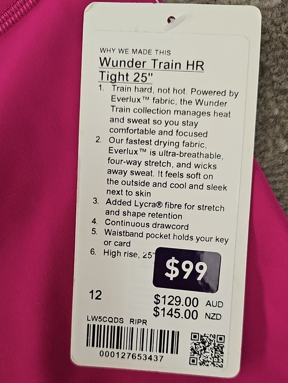 Lululemon Wunder Train HR Tight 25" Ripened Raspberry Size 12 - Picture 2 of 6